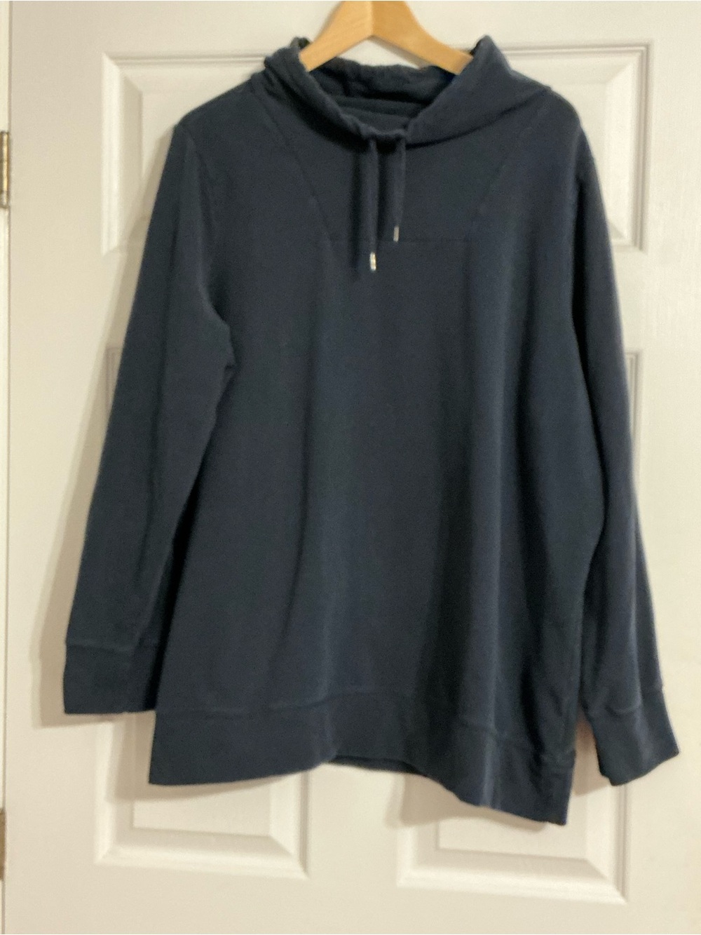 L.L. Bean Plus Size Funnel Neck Navy Drawstring Fleece Sweater